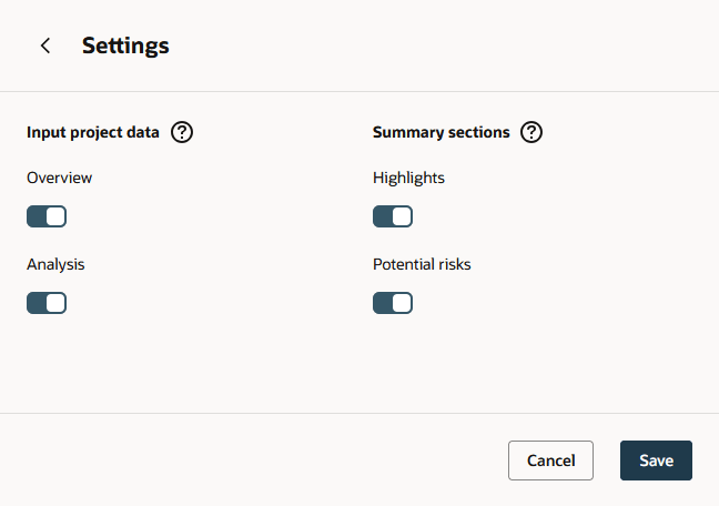 Project summary settings