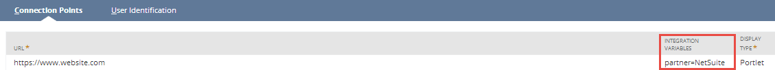 Integration Variables field on the Connection Points subtab.