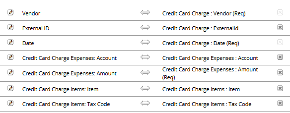 Credit Card Charge CSV mapping for a single file.