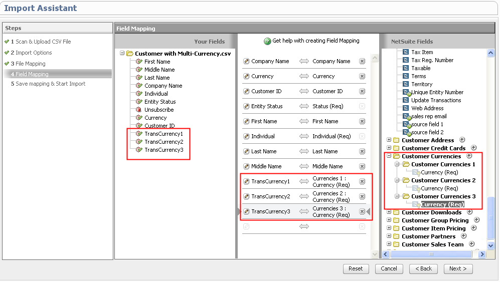 Transaction currencies import example.