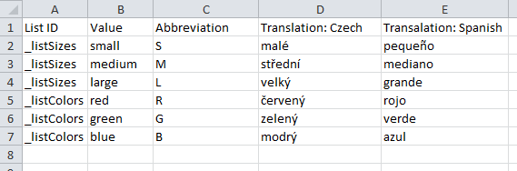 Custom List CSV example.