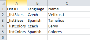 Custom List CSV example.