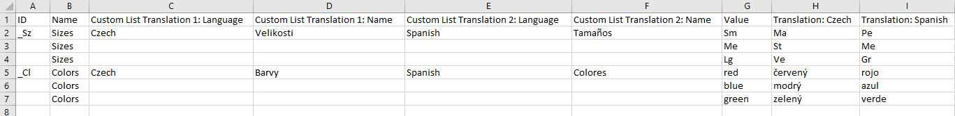 Custom List CSV example of one file containing two sublists.