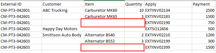 CSV file with empty sublist lines.