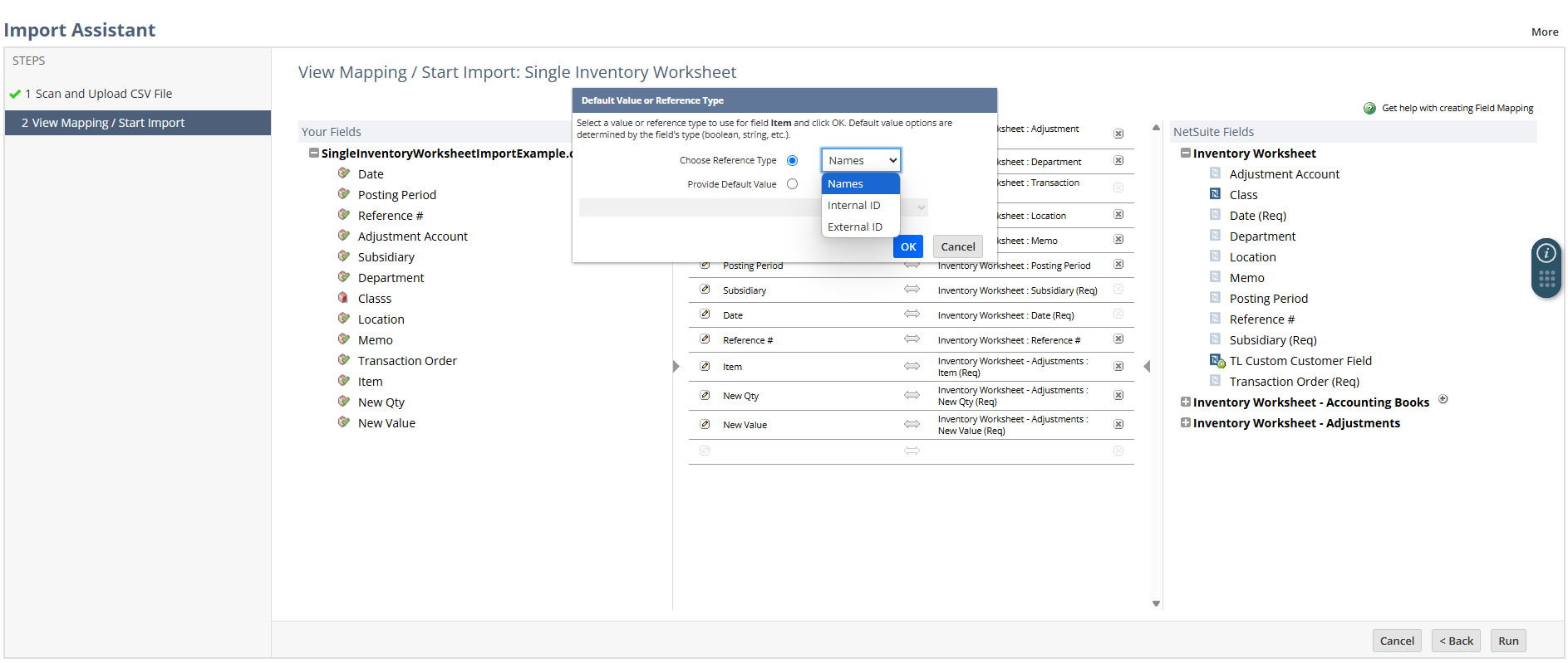 Choose Reference Type field options in the Default Value or Reference Type window.