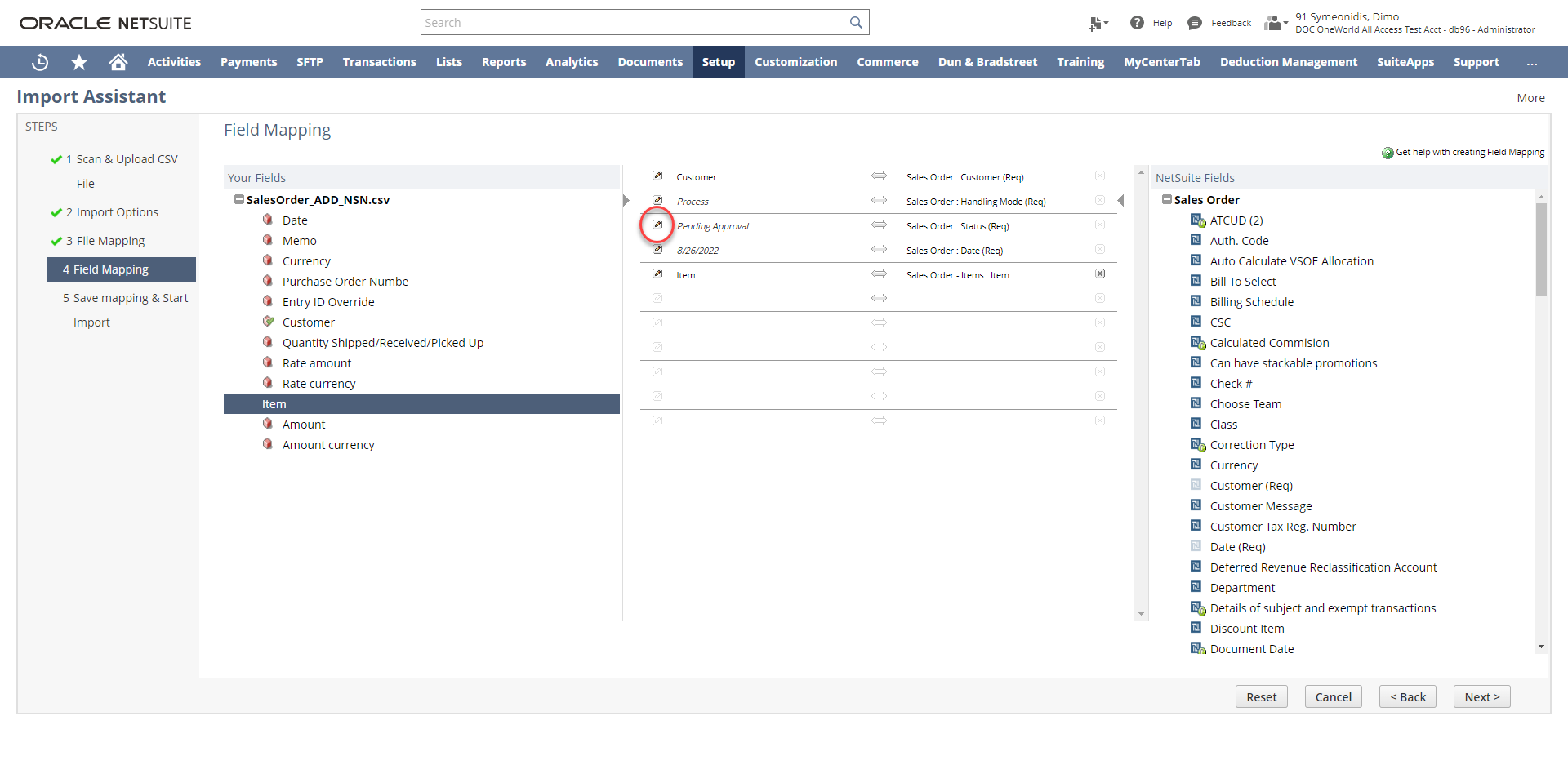 Edit icon on the Import Assistant Mapping page.