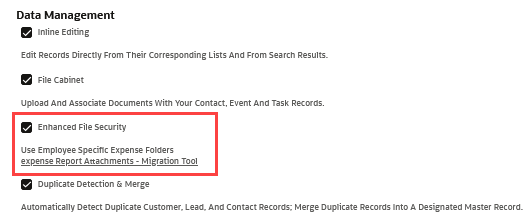 Data Management with the Enhanced File Security feature outlined in red.