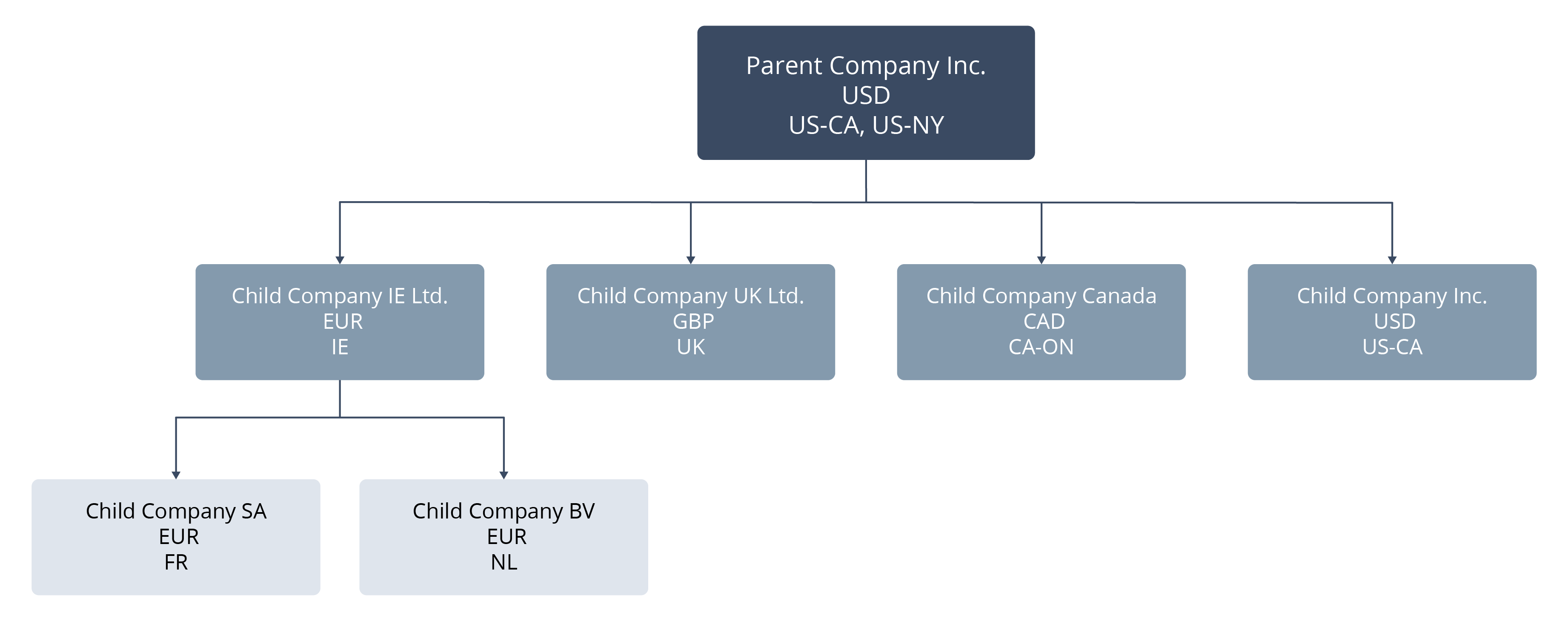 Diagram of a sample subsidiary structure.