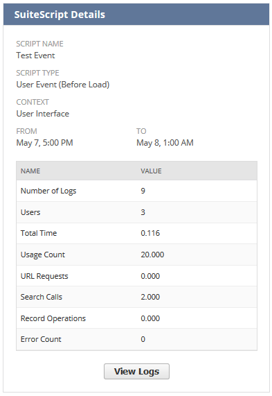 SuiteScript Details portlet.