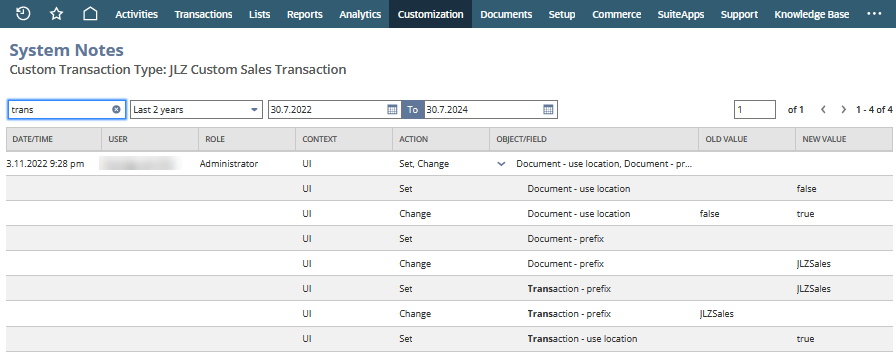 The System Notes v2 page with sample search results.