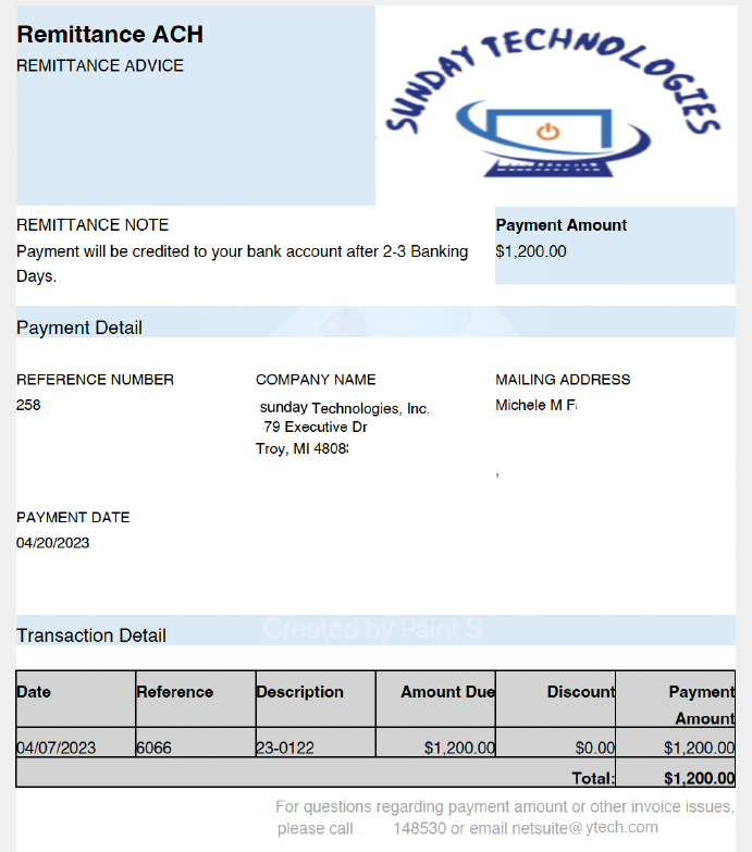 Sample ACH Remittance Voucher