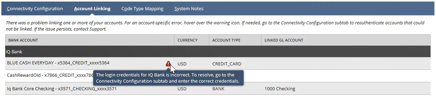 This is a an example of a bank feeds format profile configuration.