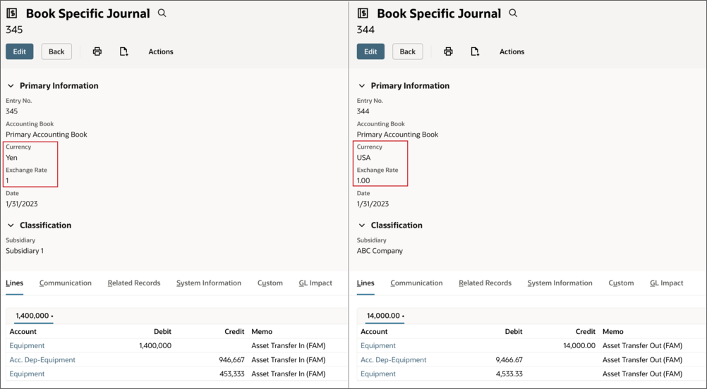 Transferring an asset to another subsidiary