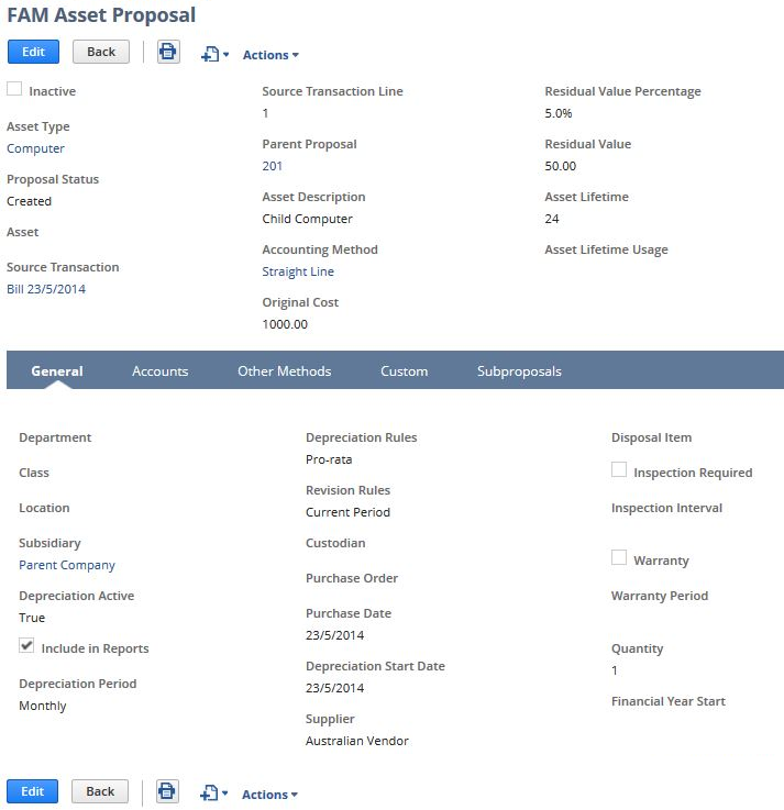 Details of the child proposal record