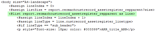 Asset loop location on the asset register template