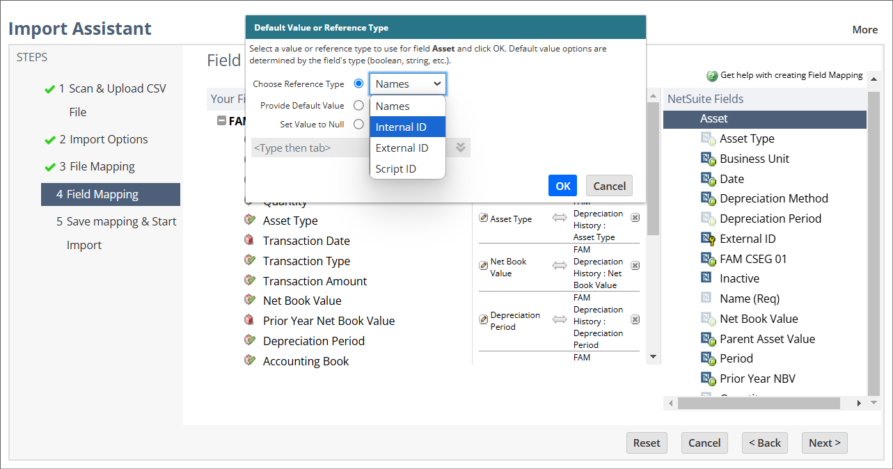 Setting the Reference Type for the asset