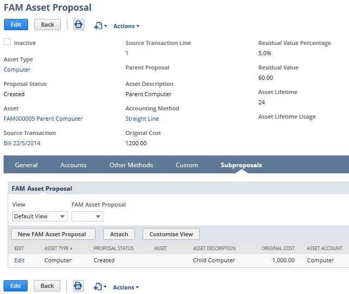 Details of the parent proposal record