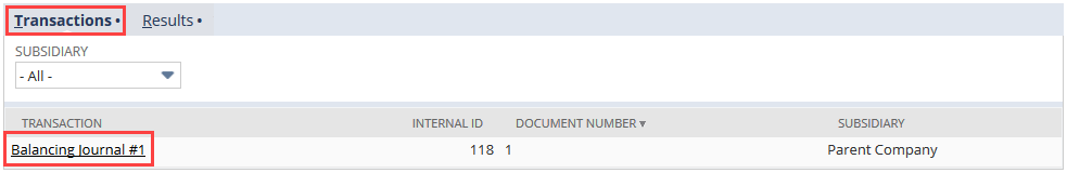 Link in the Transactions subtab on Balancing by Segments Process page