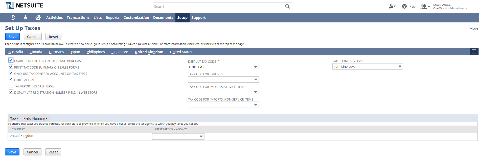 Example of Set Up Taxes page with multiple nexuses