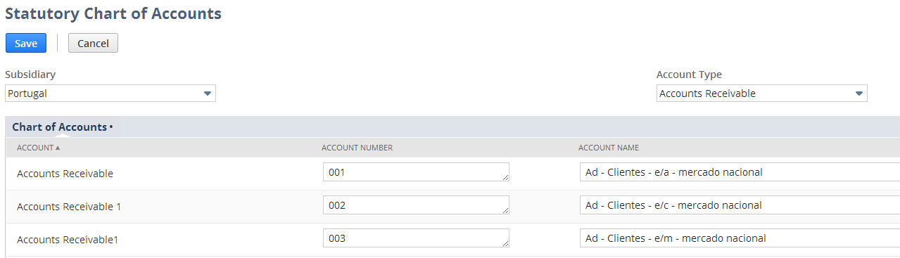 A portion of the Statutory Chart of Accounts page.