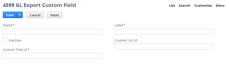 A portion of the GL Export Custom Field.