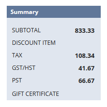 Screenshot of SuiteTax Summary Box