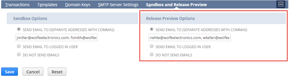 Release Preview options
