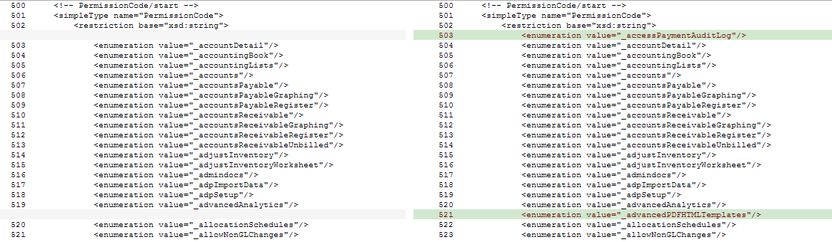 Example showing differences between two files