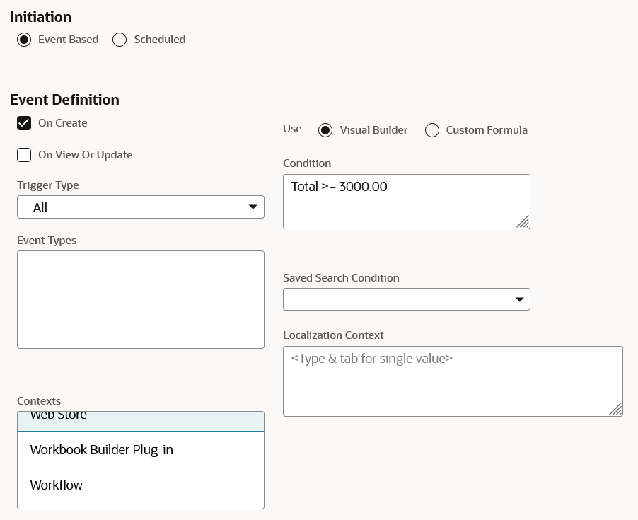 New workflow that shows Initiation and Event Definition sections.