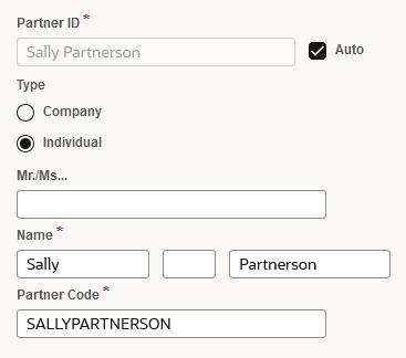 Partner ID and Partner Code fields filled in.