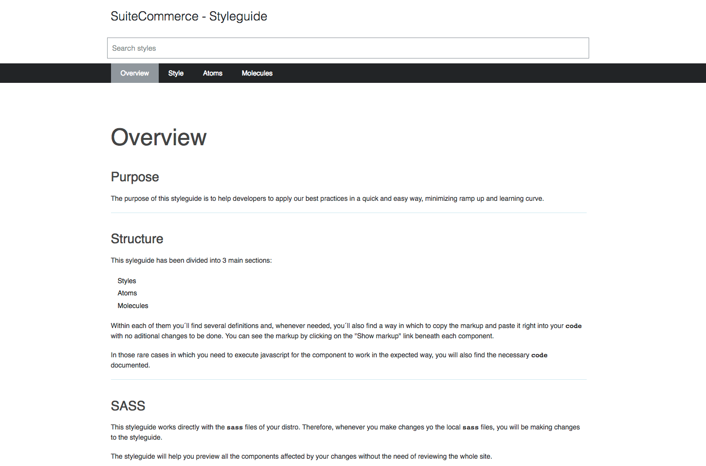 Example style guide produced using the developer tools.