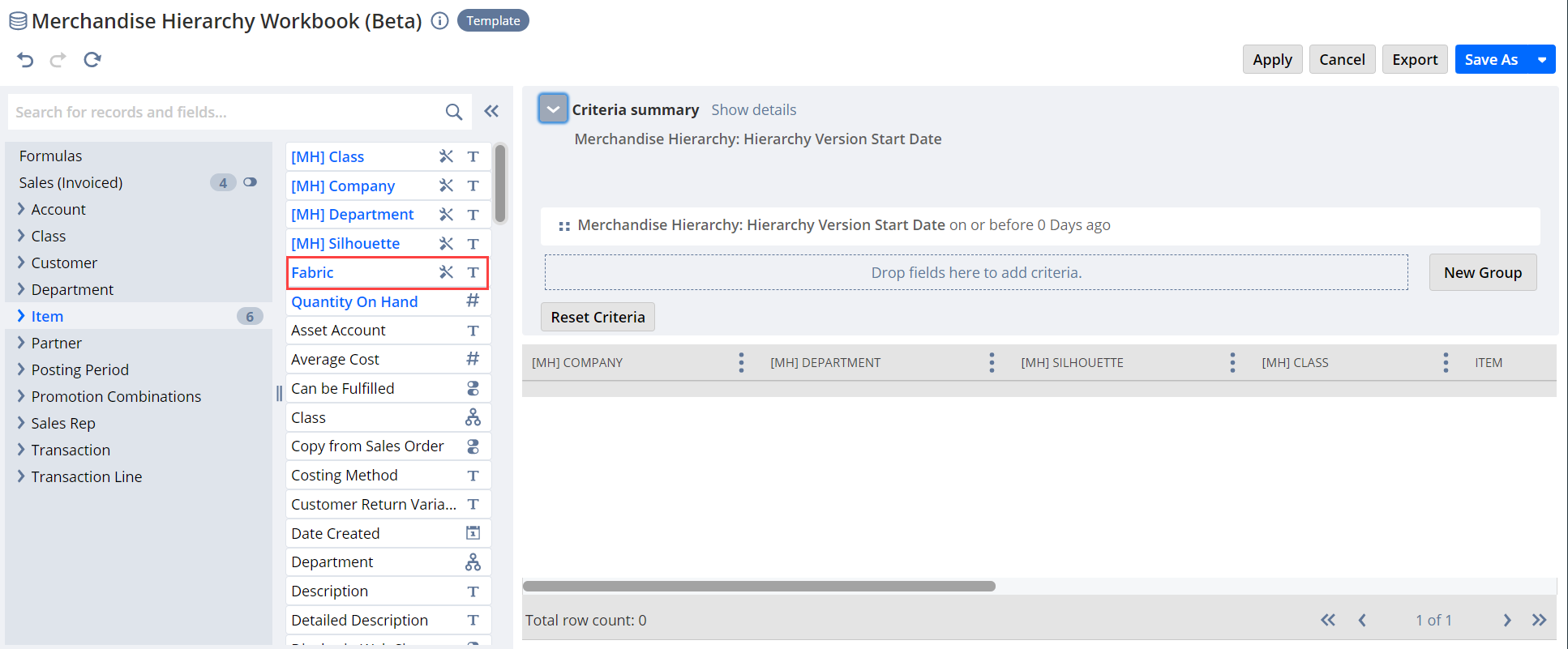 Attribute Fields in the Merchandise Hierarchy Workbook.