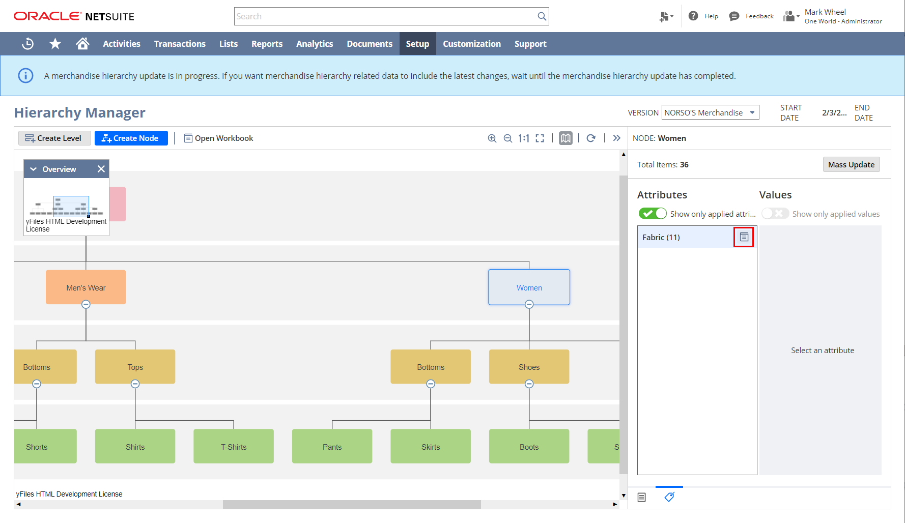 Attributes List in the Hierarchy Manager.