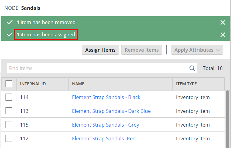 View all Items assigned to a Node.