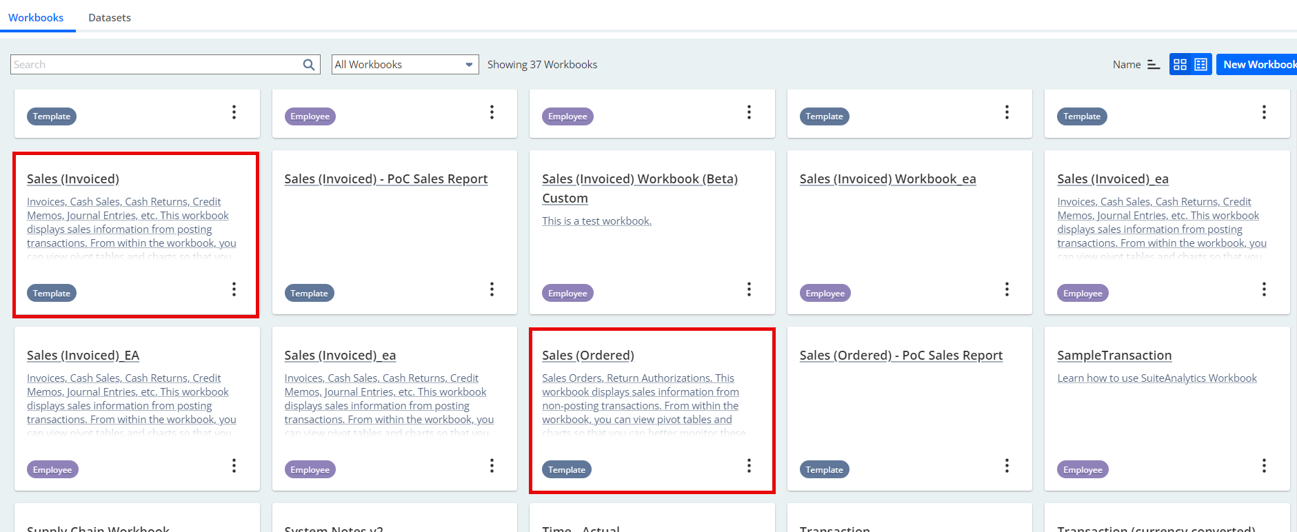 Sales Workbook Templates from the Workbooks tab on the Analytics home page.