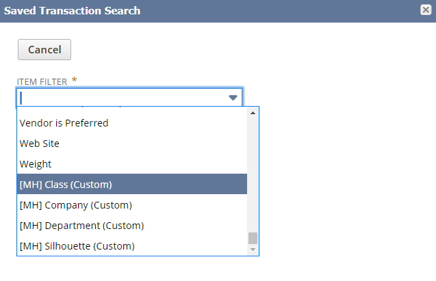 A transaction saved search based on a hierarchy node.