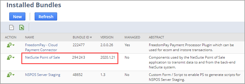 Bundle list showing version 2020.1.22