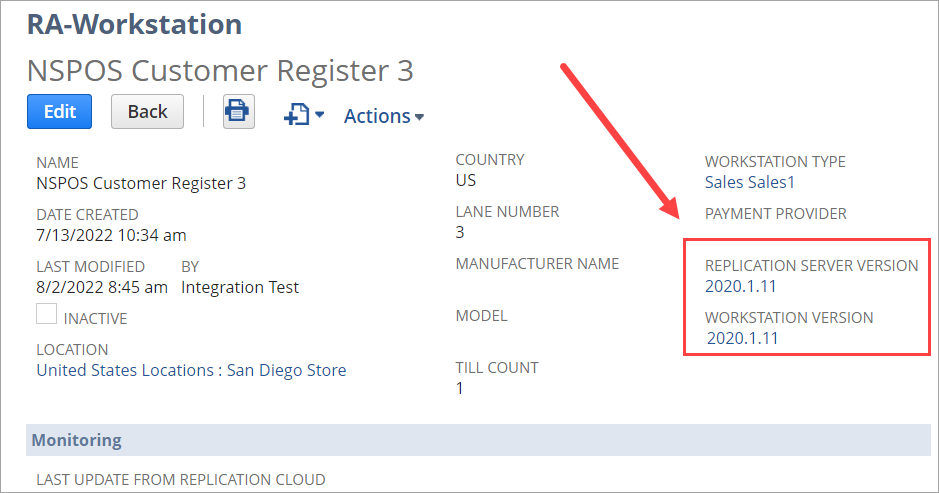 Workstation record showing version 2020.1.11