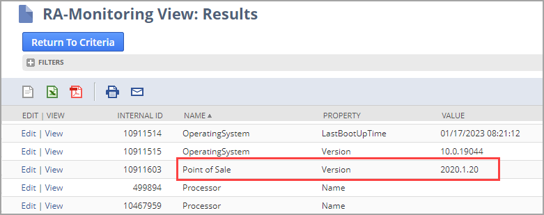 Verify the NSPOS application version from the Workstation Monitoring subtab