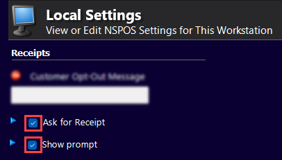 Prompt for receipt setting