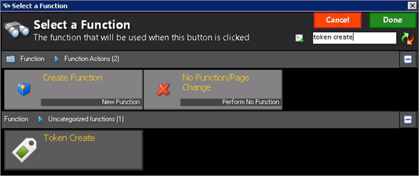 Token Create function on Select a Function search.