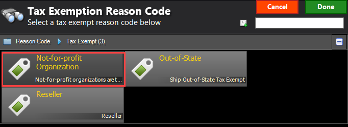 Organization tax exempt reason