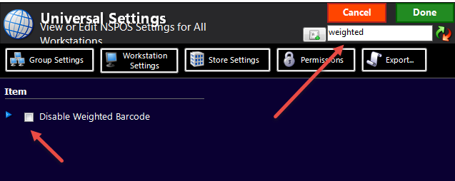 Disable Weighted Barcode checkbox.