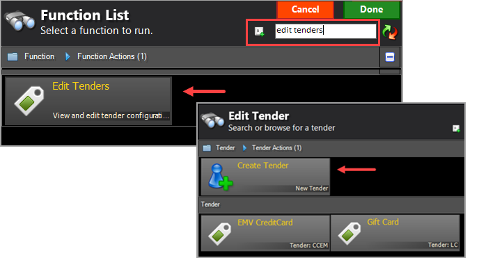 Create Tender function button