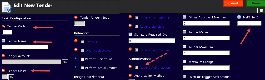 Edit New Tender form.