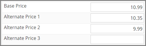 Example optional alternate price levels.