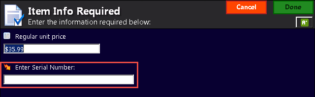 Item Info Required with comment message as field label.