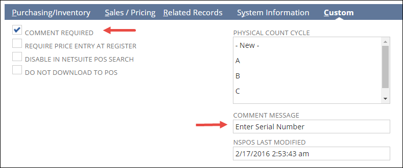 Comment Required fields on item record.