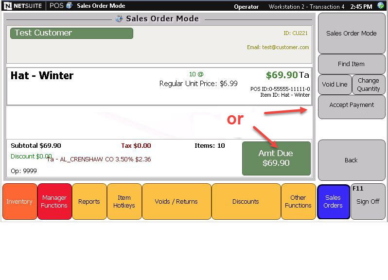 Accept Payment button and Amt Due button.