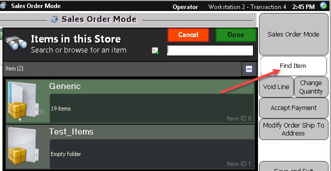Find Item button